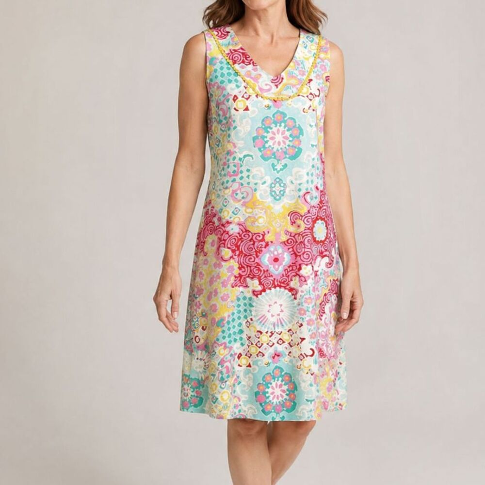 Talbots Sleeveless Printed Cotton Dress Size Medium
